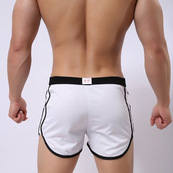 Men's Retro Gym Shorts Trunks with Pouch White - Picture 4 of 4